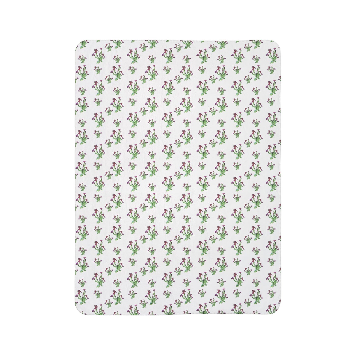 Fleece Sherpa Blanket Featuring Purple Irises. Available in sizes from 50” x 60”-60” x 80”