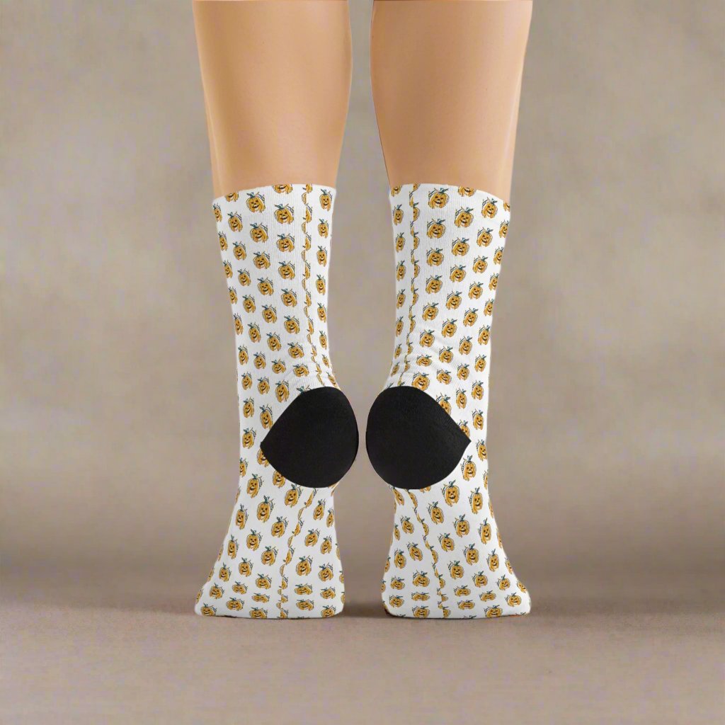 Fall Themed Recycled Poly Socks Featuring Cute Pumpkin Face Design