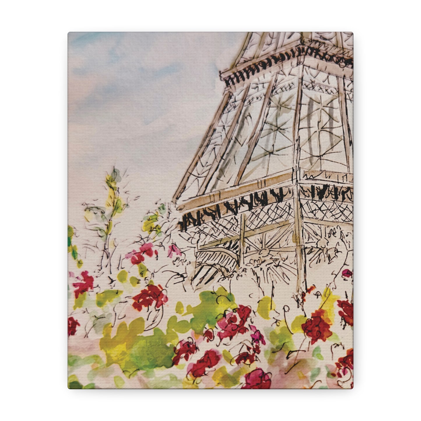 Eiffel Tower Floral Design Matte Canvas, Stretched, 1.25". Available in sizes from 8” x 10”-12” x 18”