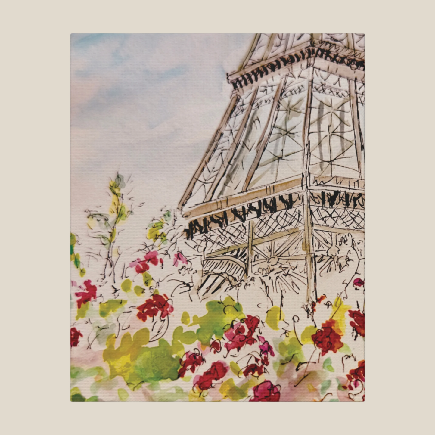 Eiffel Tower Floral Design Matte Canvas, Stretched, 1.25". Available in sizes from 8” x 10”-12” x 18”