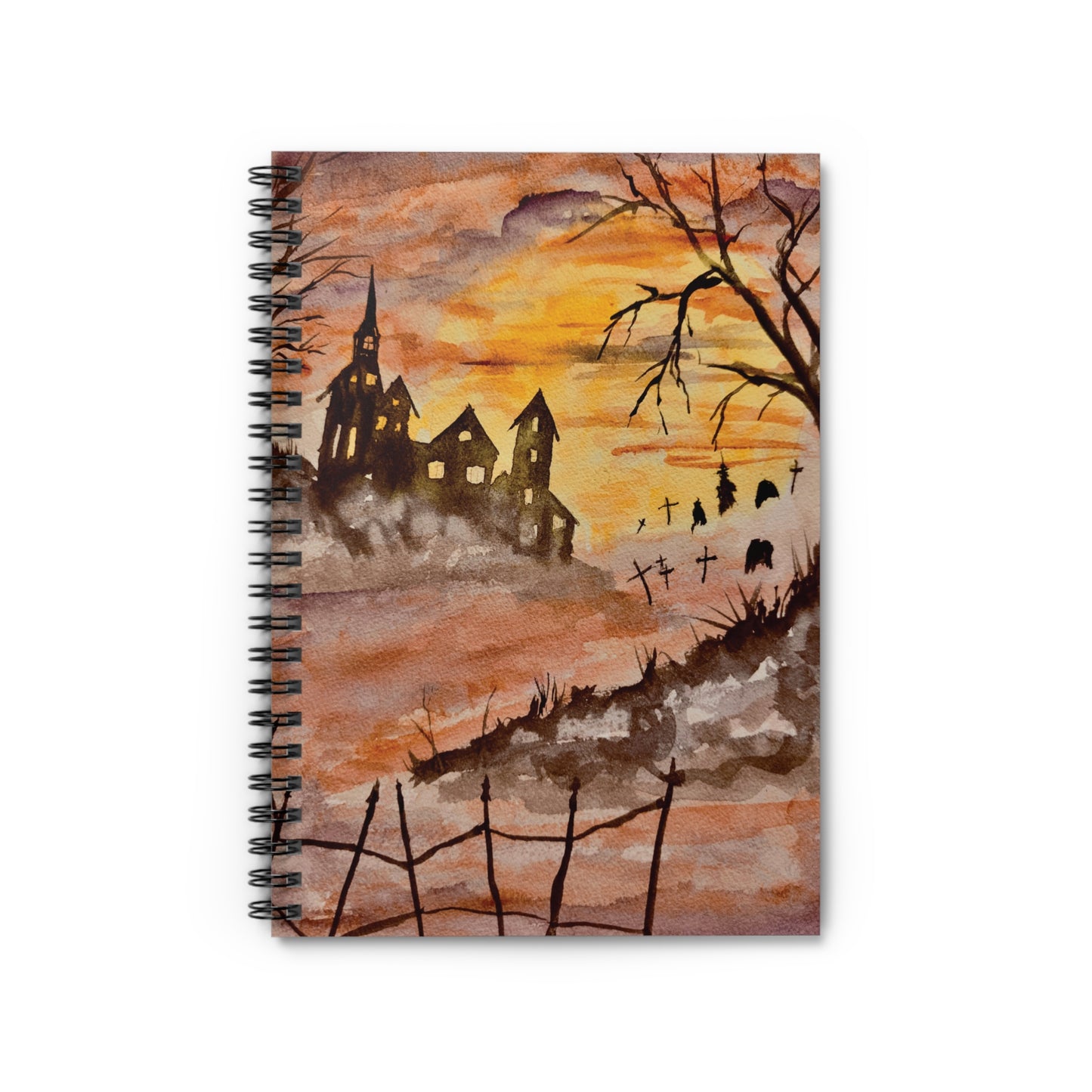 Halloween House and Spooky Graveyard Spiral Notebook - Ruled Line