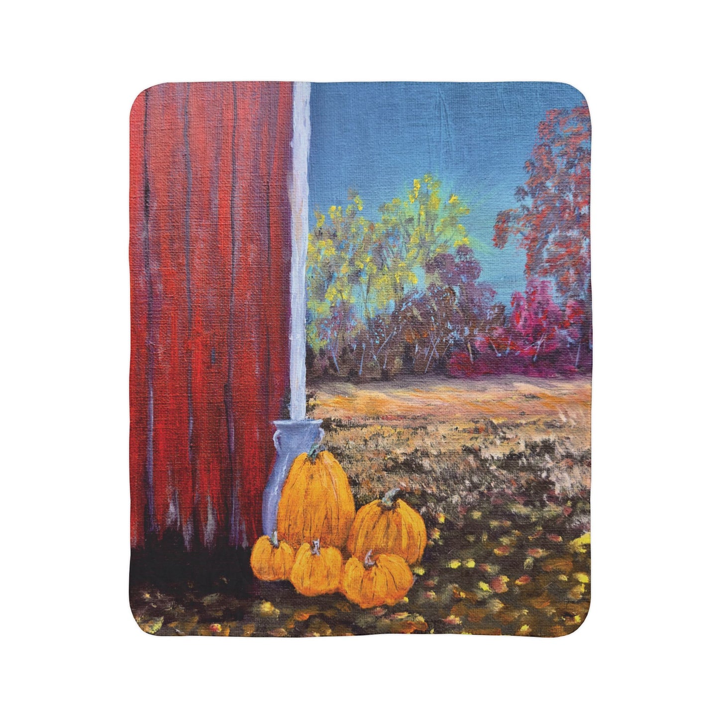 Fall Gathering Fleece Sherpa Blanket. Available in sizes from 50” x 60”-60” x 80”