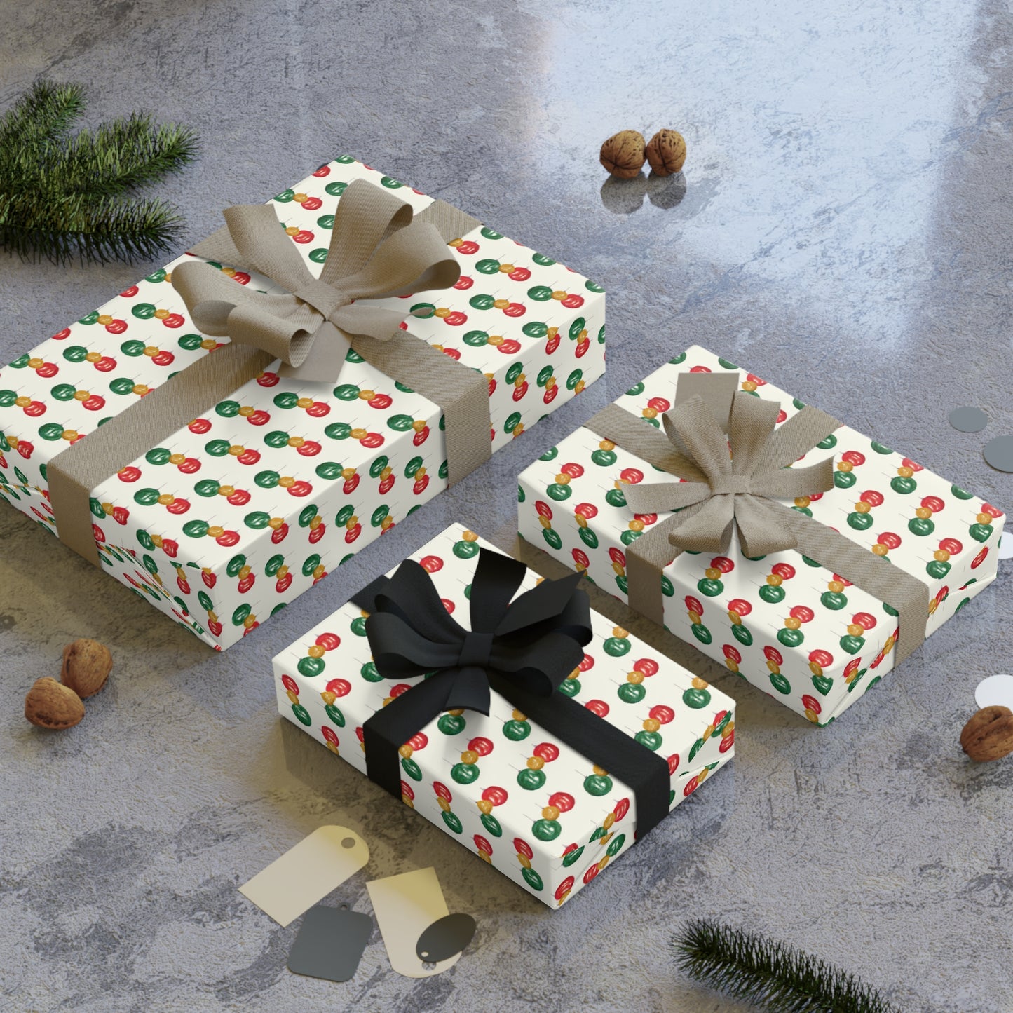Baubles Gift Wrapping Paper Rolls, 1pc. Available in sizes from 28” x 39”-28” x 79”
