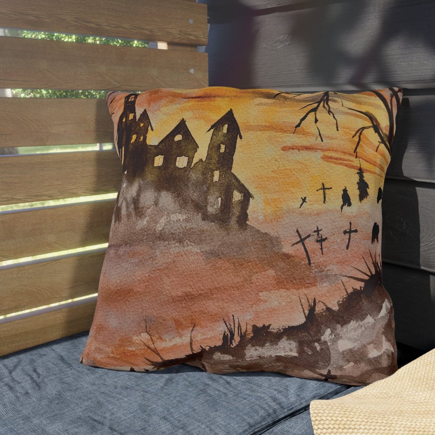 Halloween House and Graveyard Pillows. Available in sizes from 16” x 16”-20” x 20”
