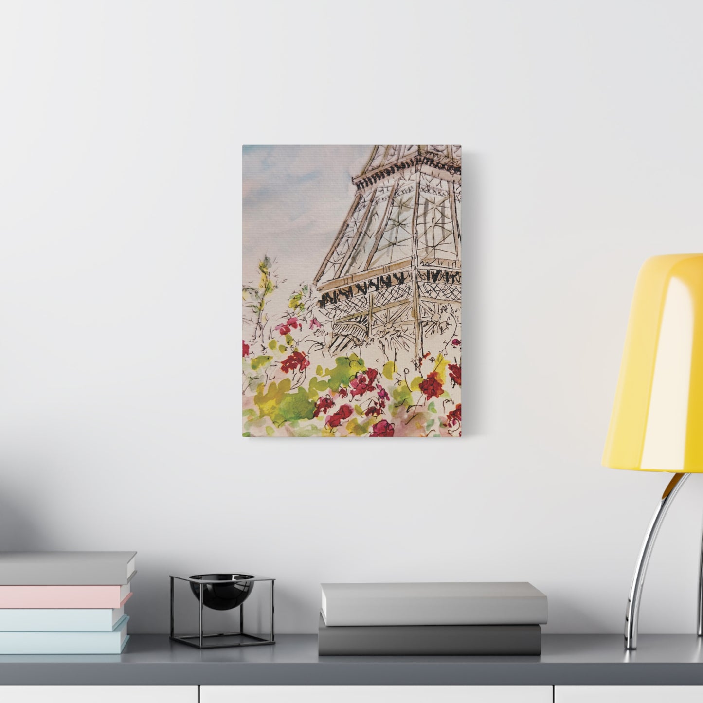Eiffel Tower Floral Design Matte Canvas, Stretched, 1.25". Available in sizes from 8” x 10”-12” x 18”