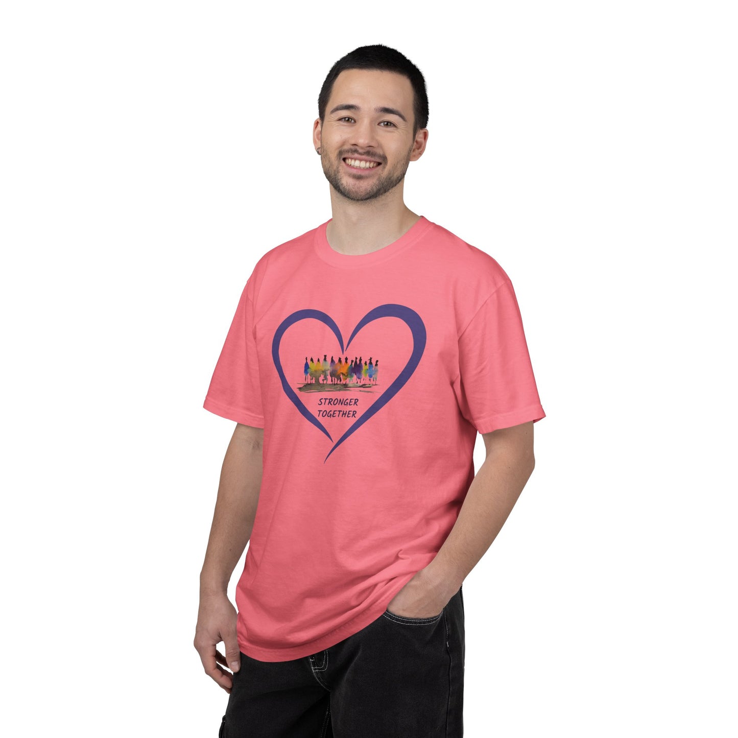 Stronger Together Heart Unisex Garment-Dyed T-shirt. Available in sizes S-4XL, 13 colors