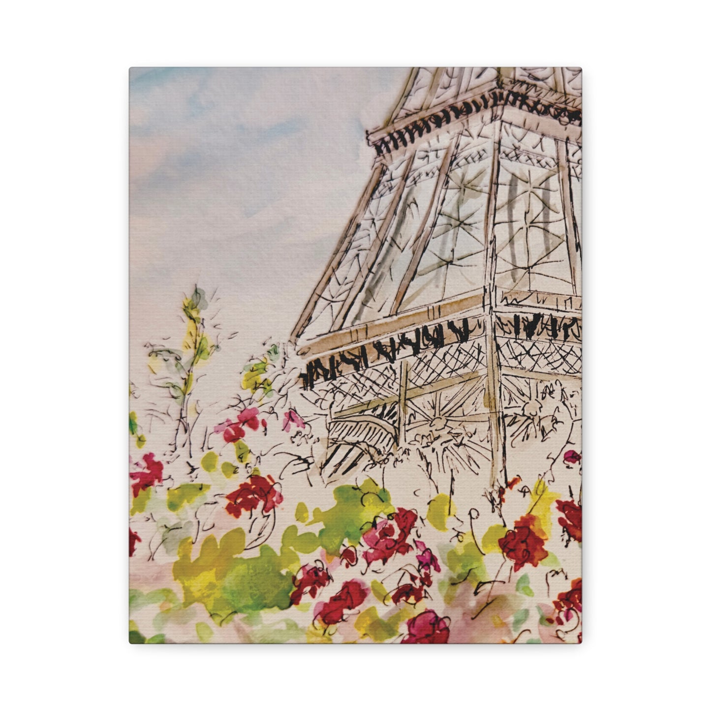 Eiffel Tower Floral Design Matte Canvas, Stretched, 1.25". Available in sizes from 8” x 10”-12” x 18”
