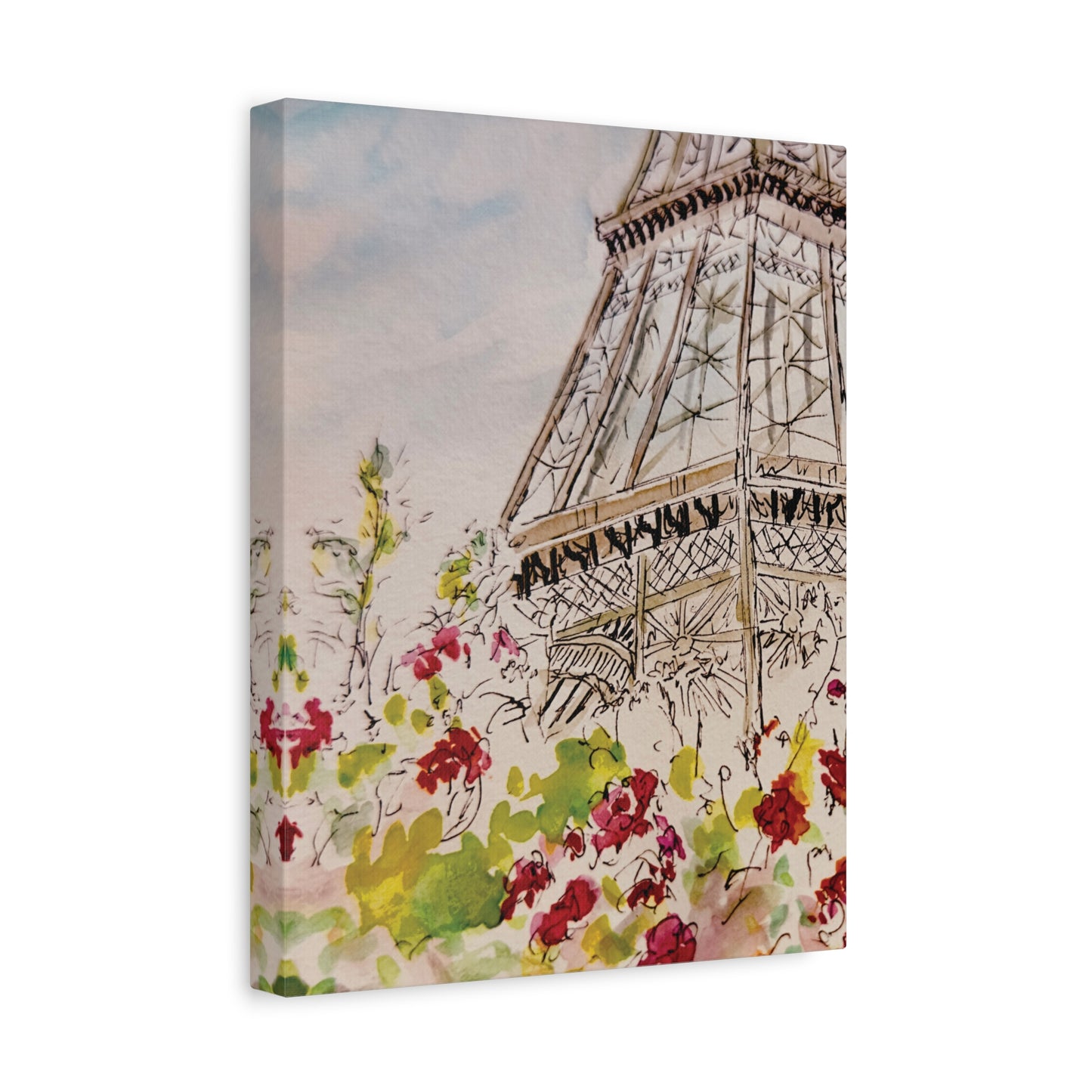 Eiffel Tower Floral Design Matte Canvas, Stretched, 1.25". Available in sizes from 8” x 10”-12” x 18”