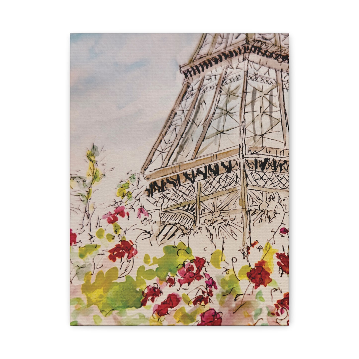 Eiffel Tower Floral Design Matte Canvas, Stretched, 1.25". Available in sizes from 8” x 10”-12” x 18”