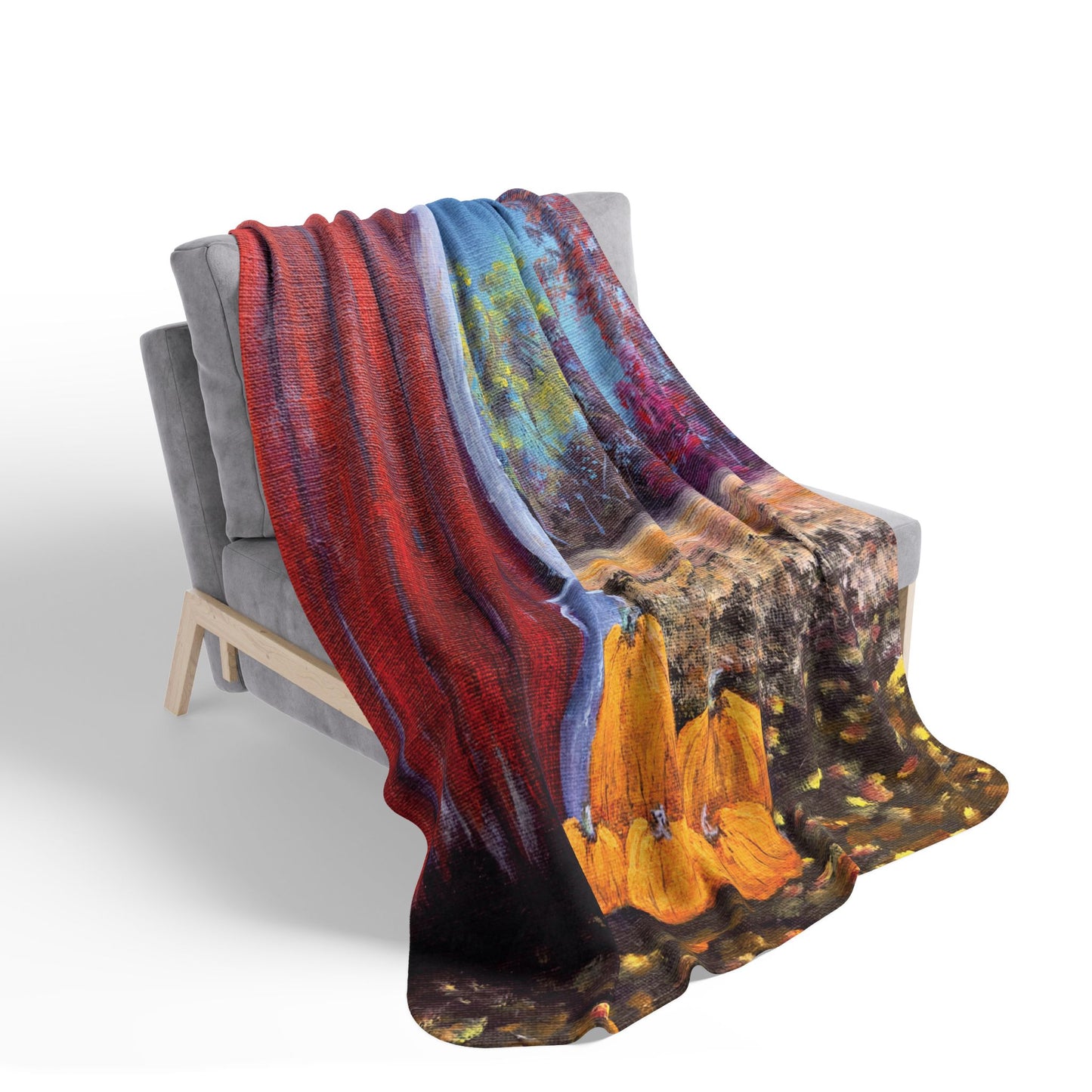Fall Gathering Fleece Sherpa Blanket. Available in sizes from 50” x 60”-60” x 80”