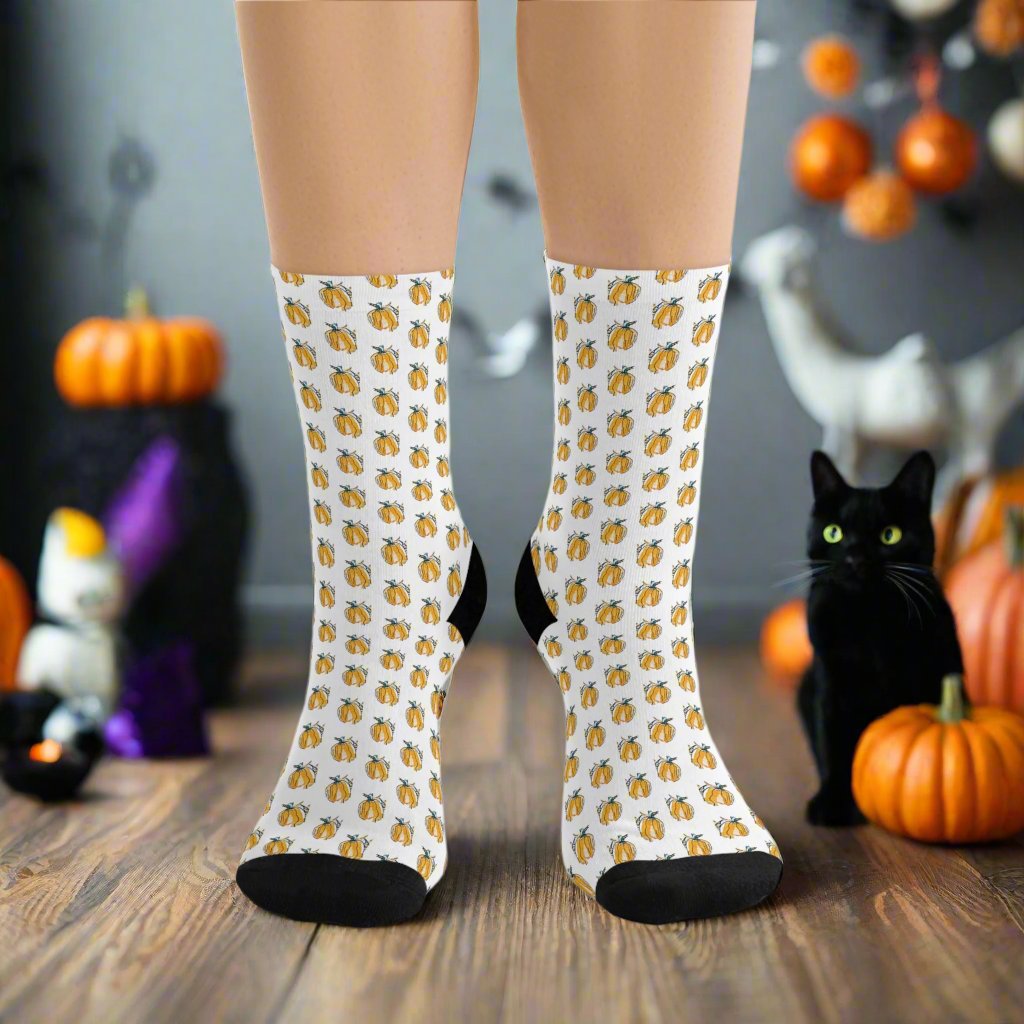 Fall Themed Recycled Poly Socks Featuring Pumpkin Design
