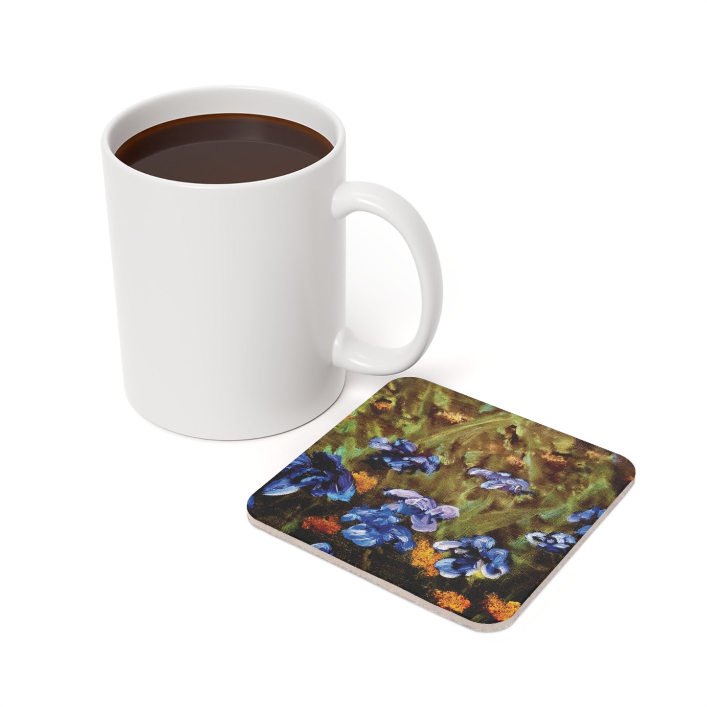 Cork Back Coaster Featuring Irises Reimagined