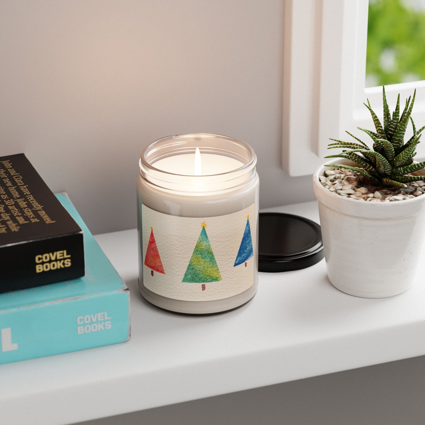Eco-Friendly Soy Candle (9 oz.), Featuring Happy Holiday Trees. Multiple Scents Available