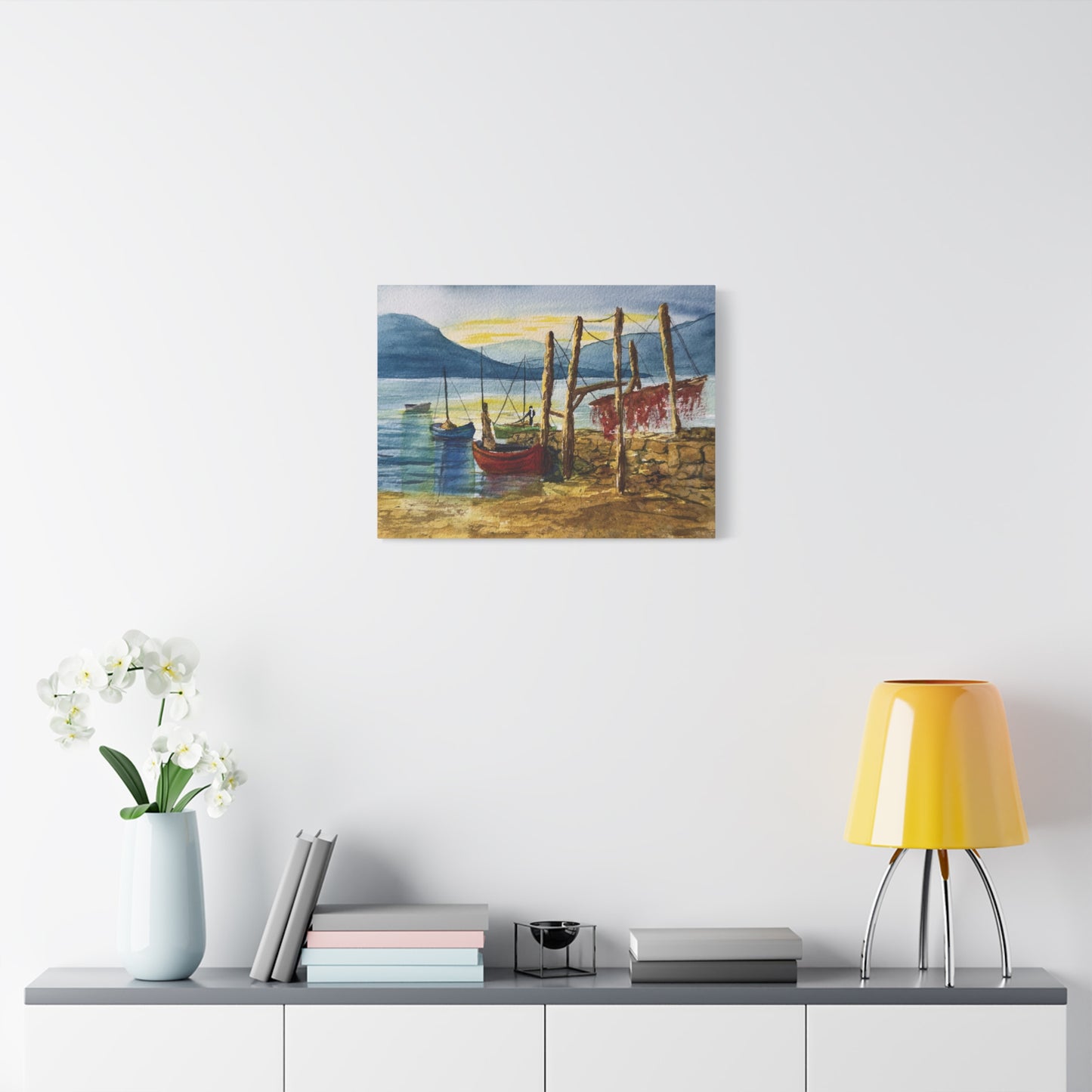 Morning Boats on the Loch Matte Canvas, Stretched, 1.25". Available in sizes from 10” x 8”-24” x 18”