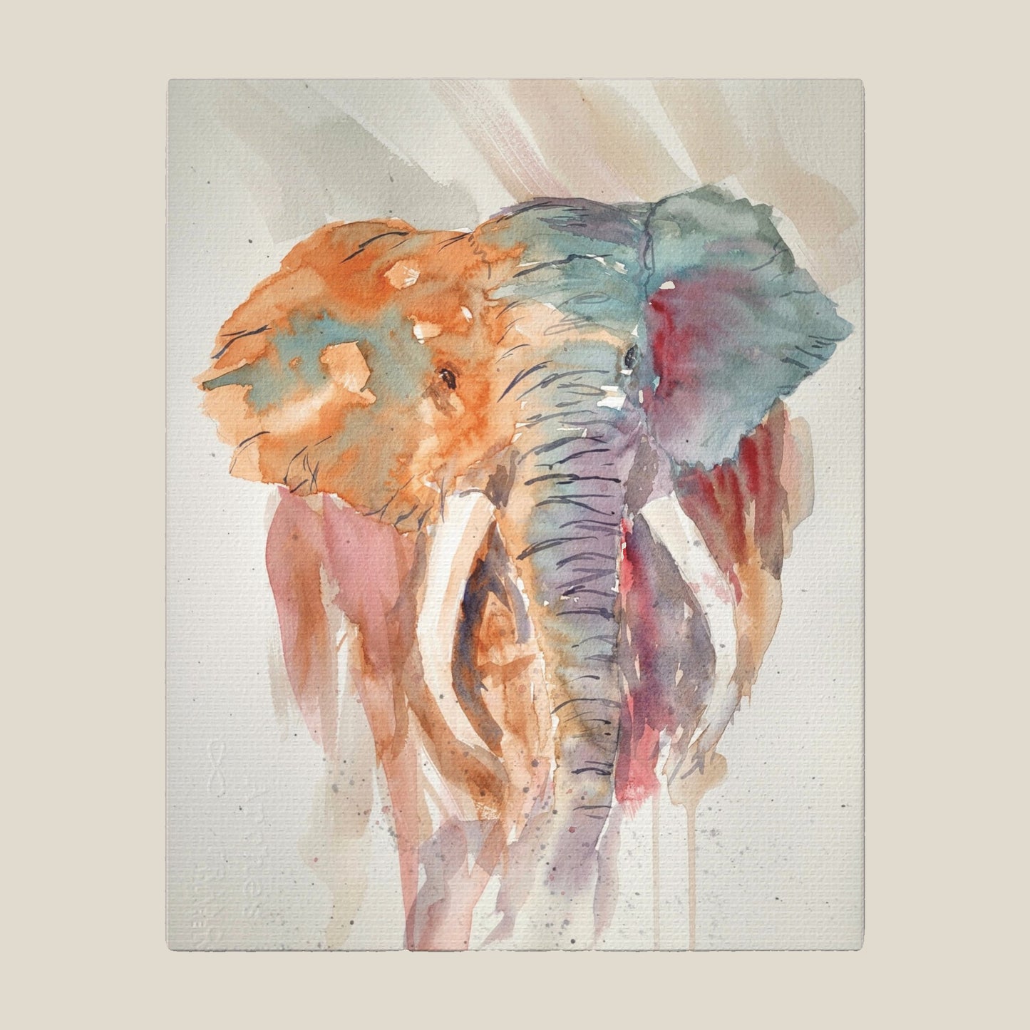 Colorful elephant painting on a textured background