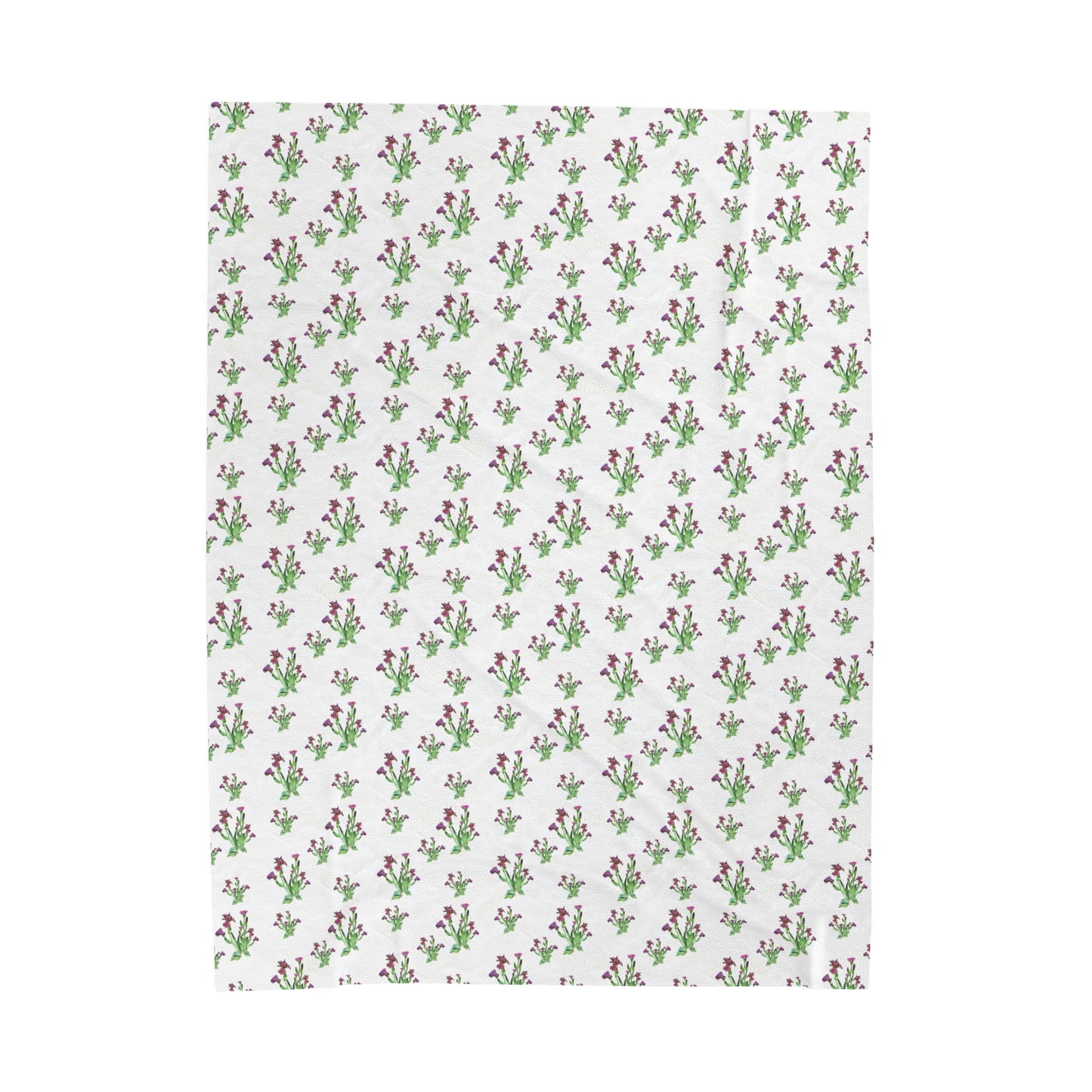 Velveteen Plush Blanket Featuring Purple Irises. Available in sizes from 30” x 40”-60” x 80”