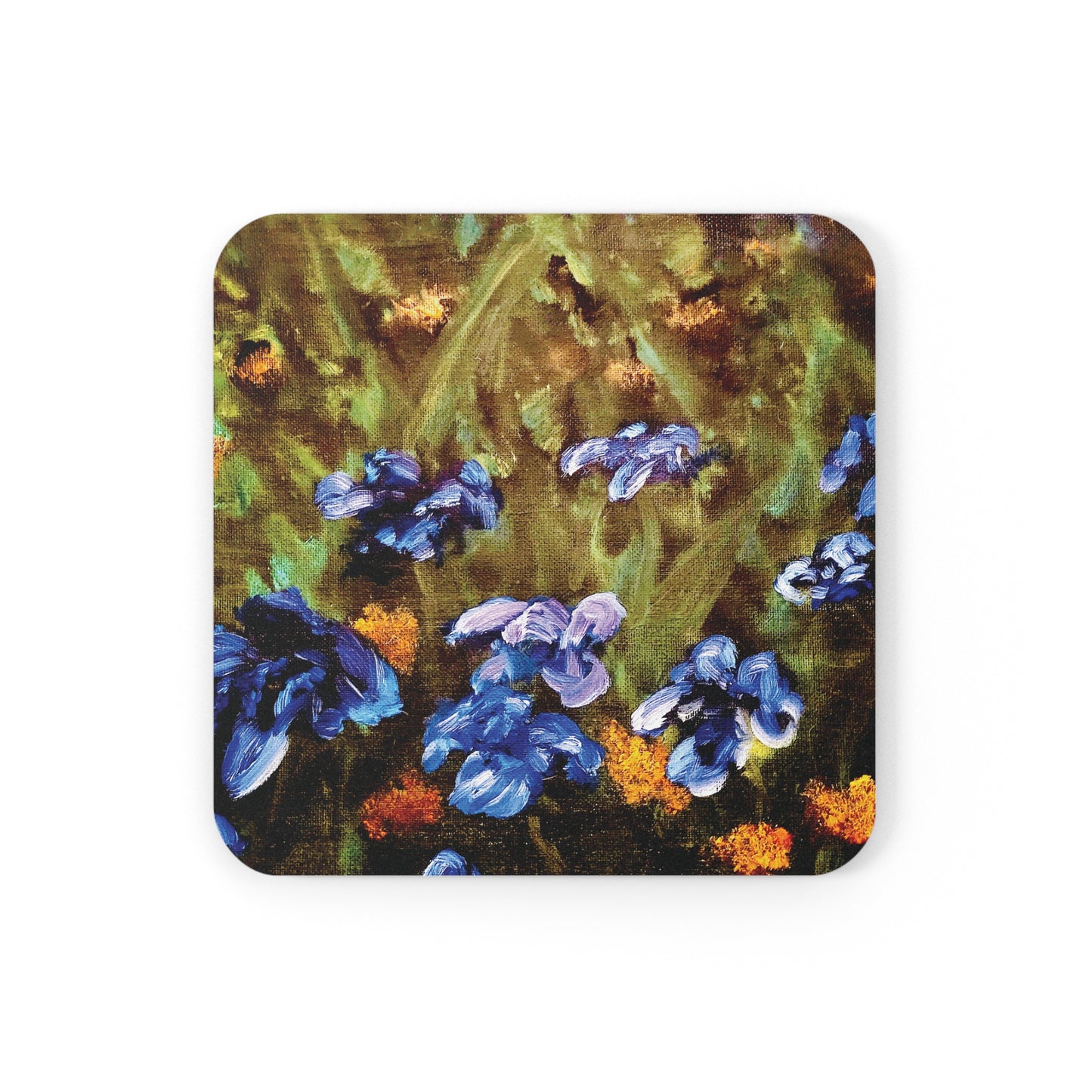 Cork Back Coaster Featuring Irises Reimagined
