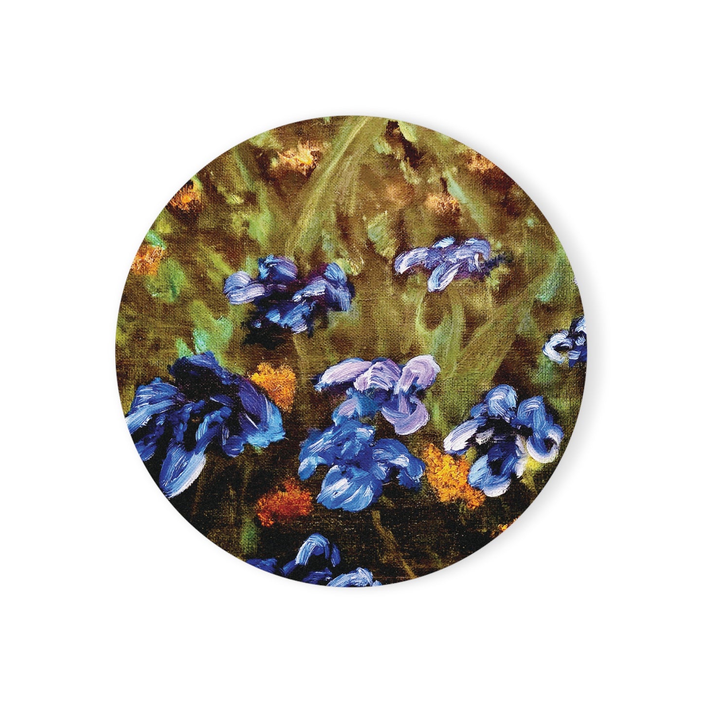Cork Back Coaster Featuring Irises Reimagined