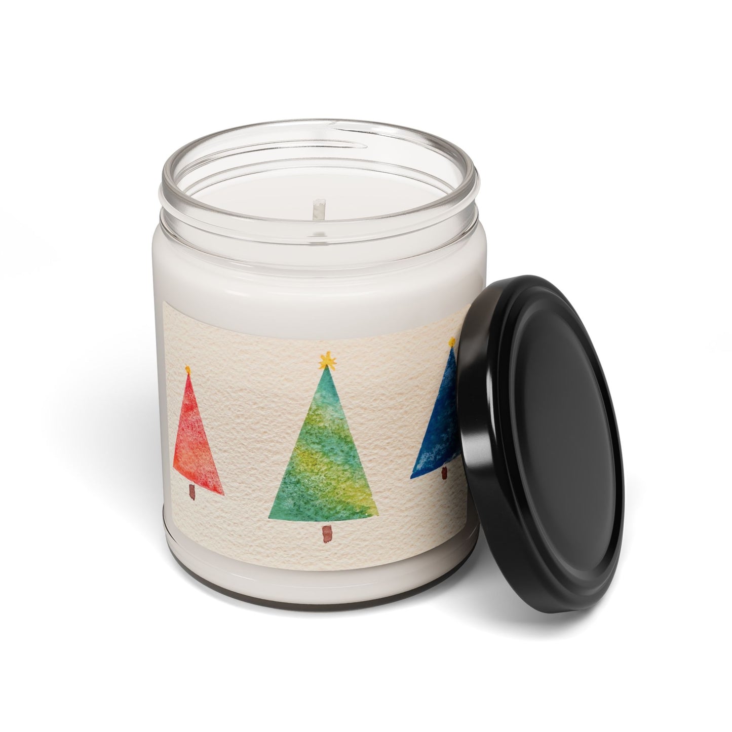 Eco-Friendly Soy Candle (9 oz.), Featuring Happy Holiday Trees. Multiple Scents Available