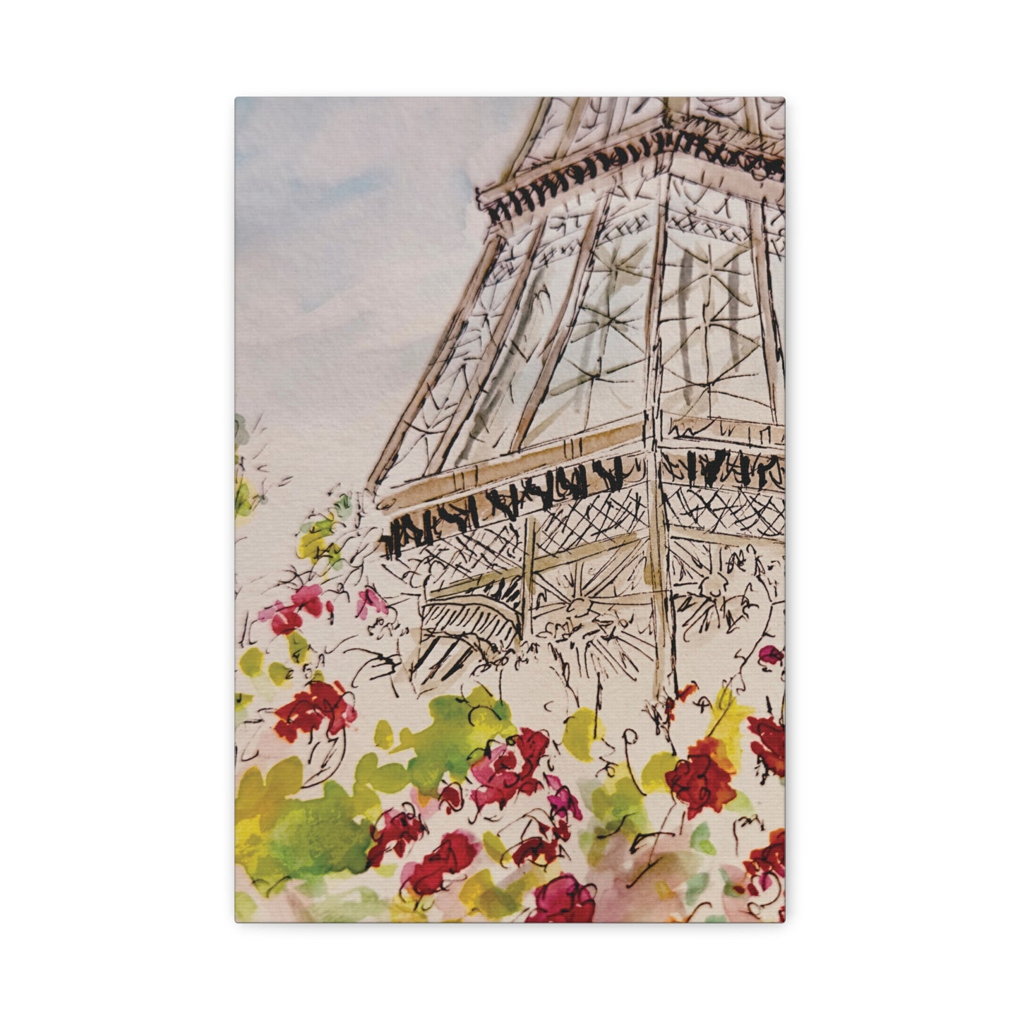 Eiffel Tower Floral Design Matte Canvas, Stretched, 1.25". Available in sizes from 8” x 10”-12” x 18”