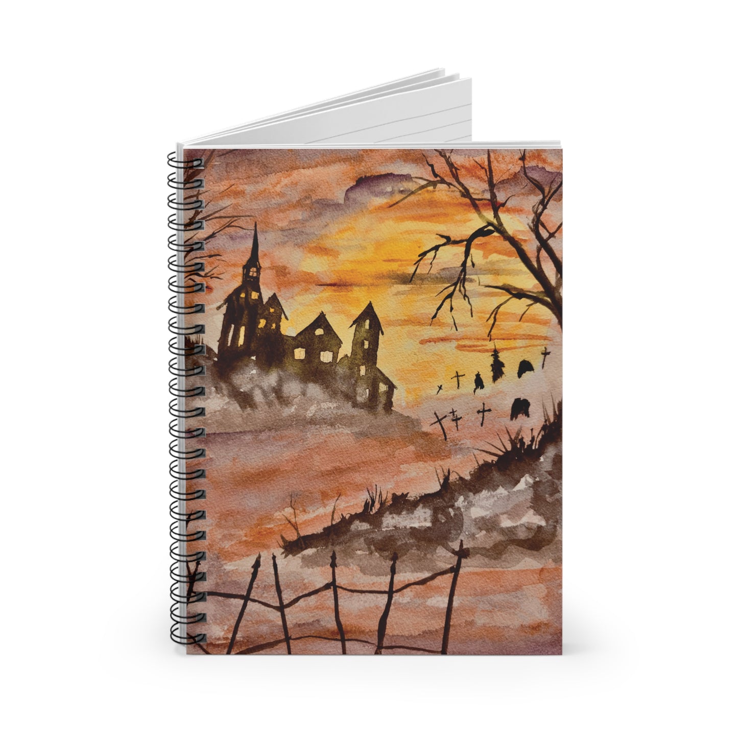 Halloween House and Spooky Graveyard Spiral Notebook - Ruled Line