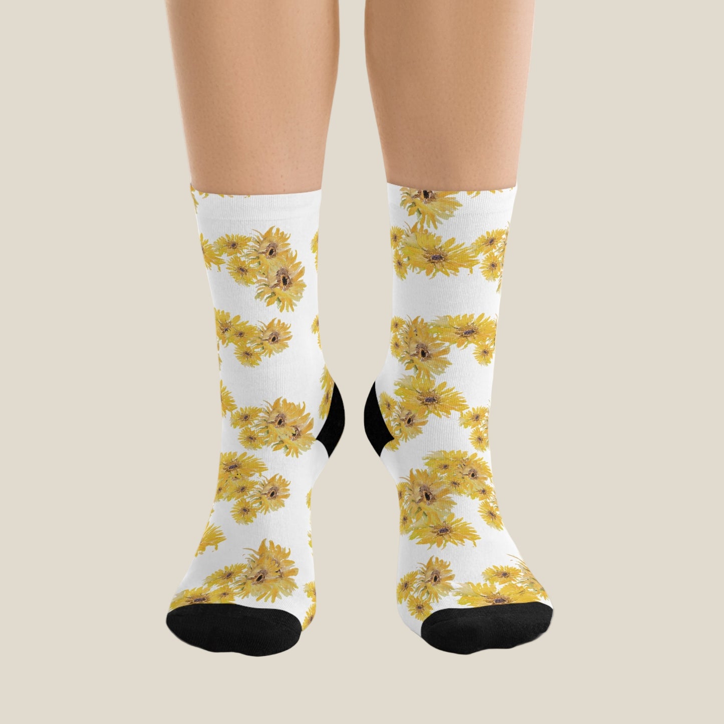 White socks with yellow floral pattern