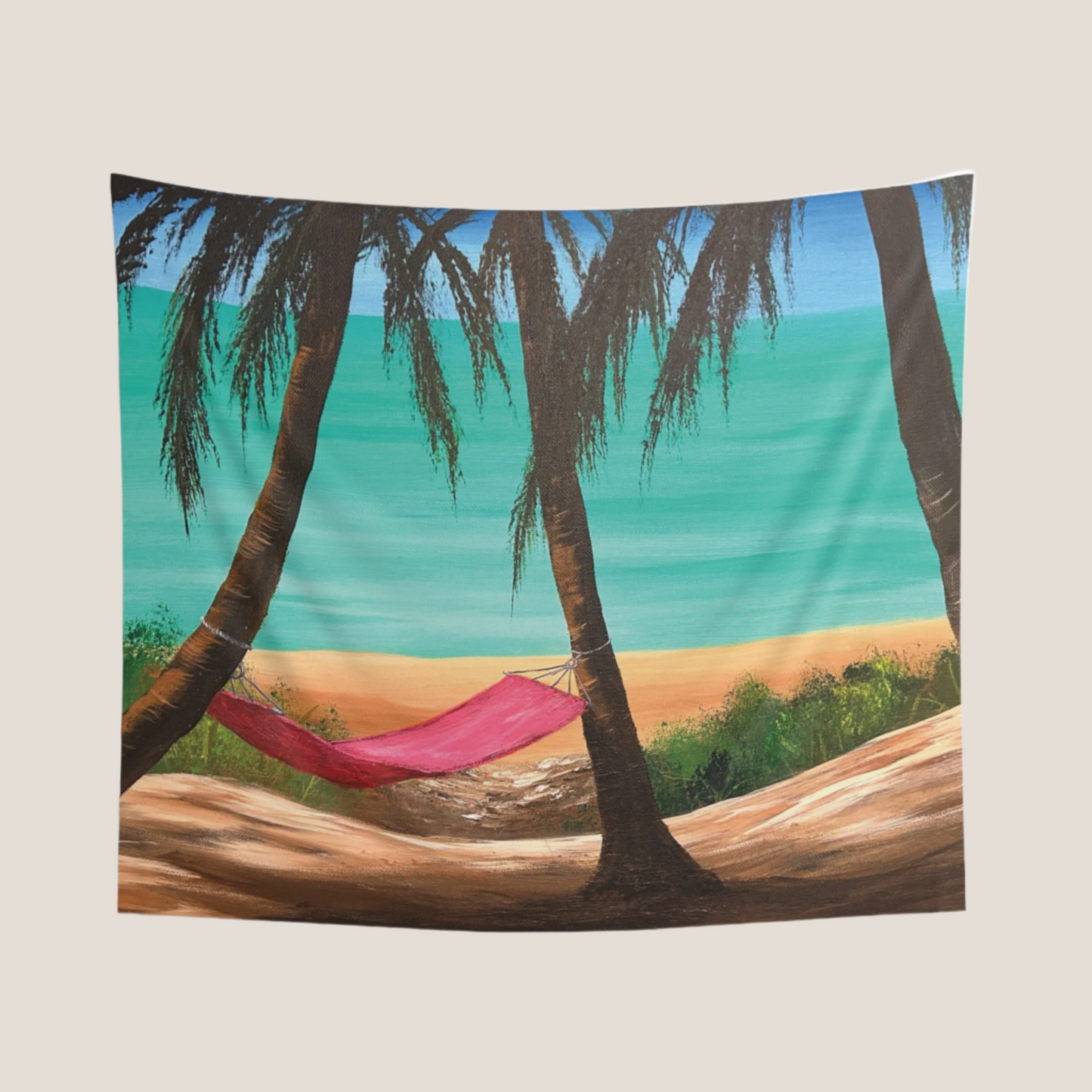 Wall Tapestry (Indoor) Featuring Hawaii Beach Hammock. Available in sizes from 32” x 26”-104” x 88”