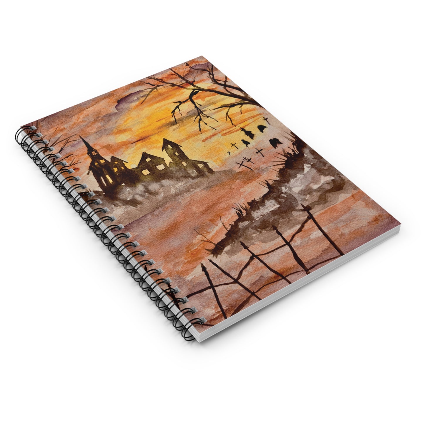 Halloween House and Spooky Graveyard Spiral Notebook - Ruled Line