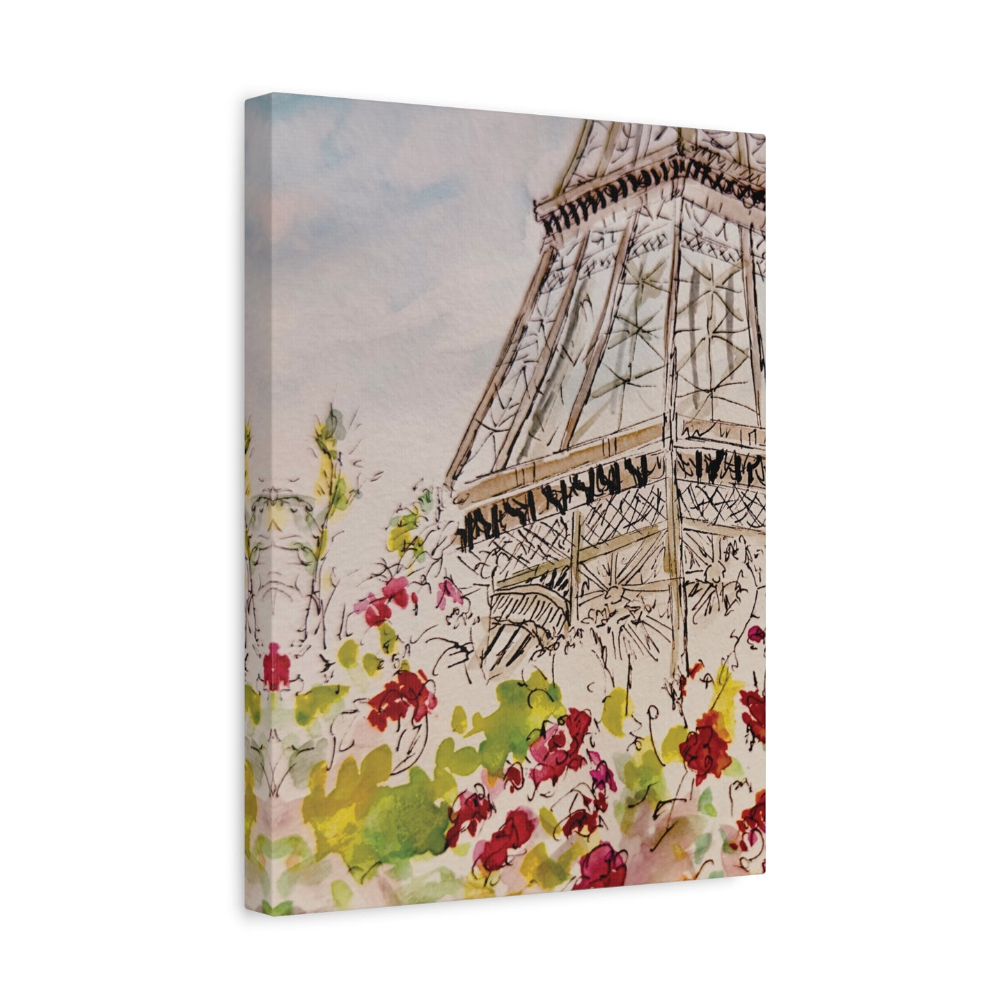 Eiffel Tower Floral Design Matte Canvas, Stretched, 1.25". Available in sizes from 8” x 10”-12” x 18”
