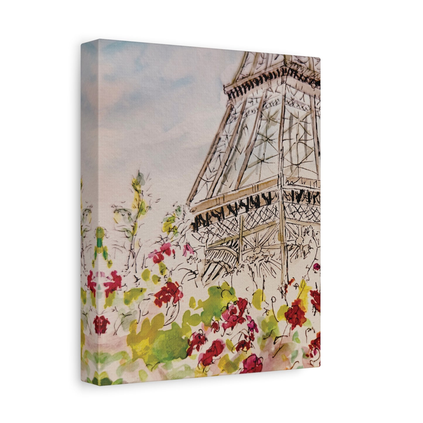 Eiffel Tower Floral Design Matte Canvas, Stretched, 1.25". Available in sizes from 8” x 10”-12” x 18”