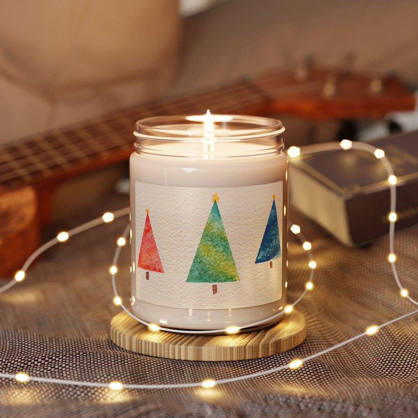 Eco-Friendly Soy Candle (9 oz.), Featuring Happy Holiday Trees. Multiple Scents Available