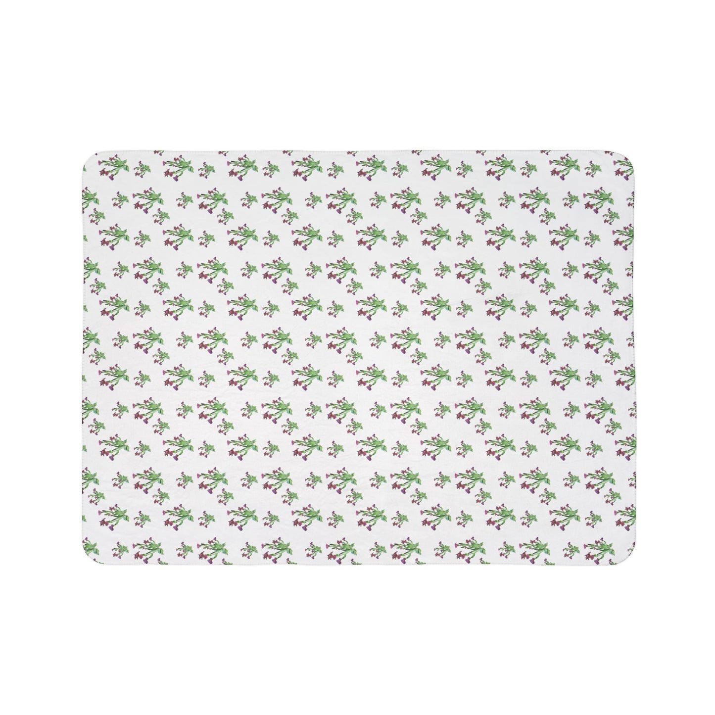 Fleece Sherpa Blanket Featuring Purple Irises. Available in sizes from 50” x 60”-60” x 80”