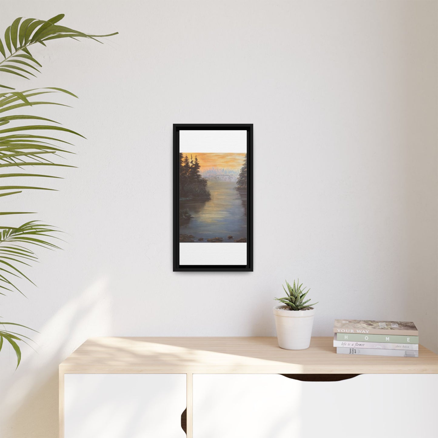 Peaceful Northwoods Lake Matte Canvas with Black or Espresso Frame. Available in sizes from 8” x 10”-24” x 32”