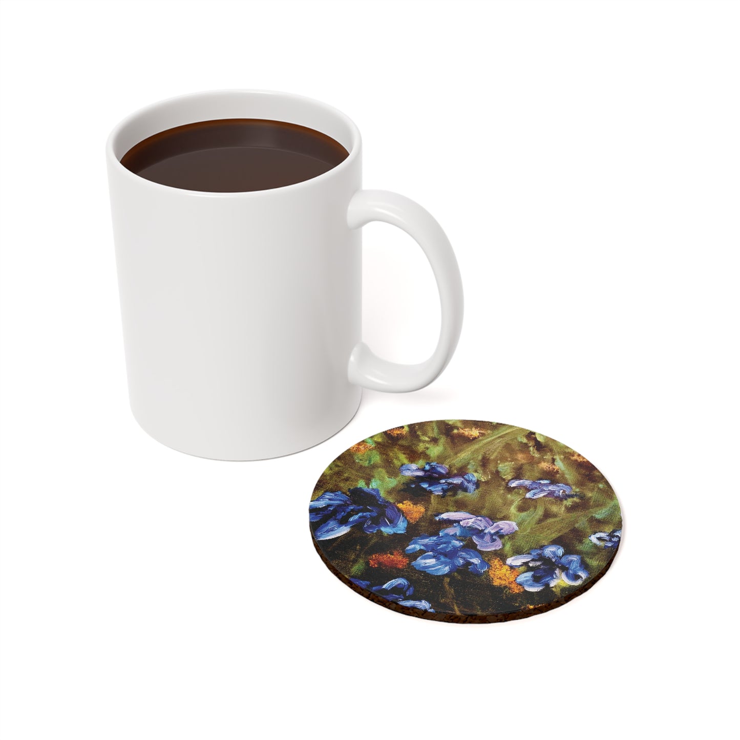 Cork Back Coaster Featuring Irises Reimagined