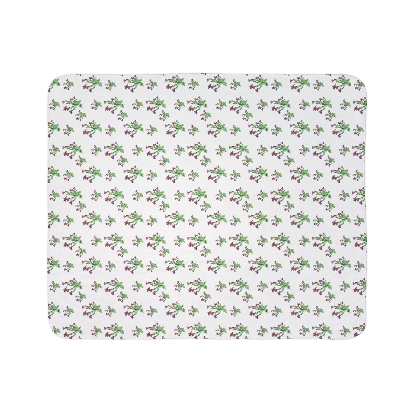 Fleece Sherpa Blanket Featuring Purple Irises. Available in sizes from 50” x 60”-60” x 80”