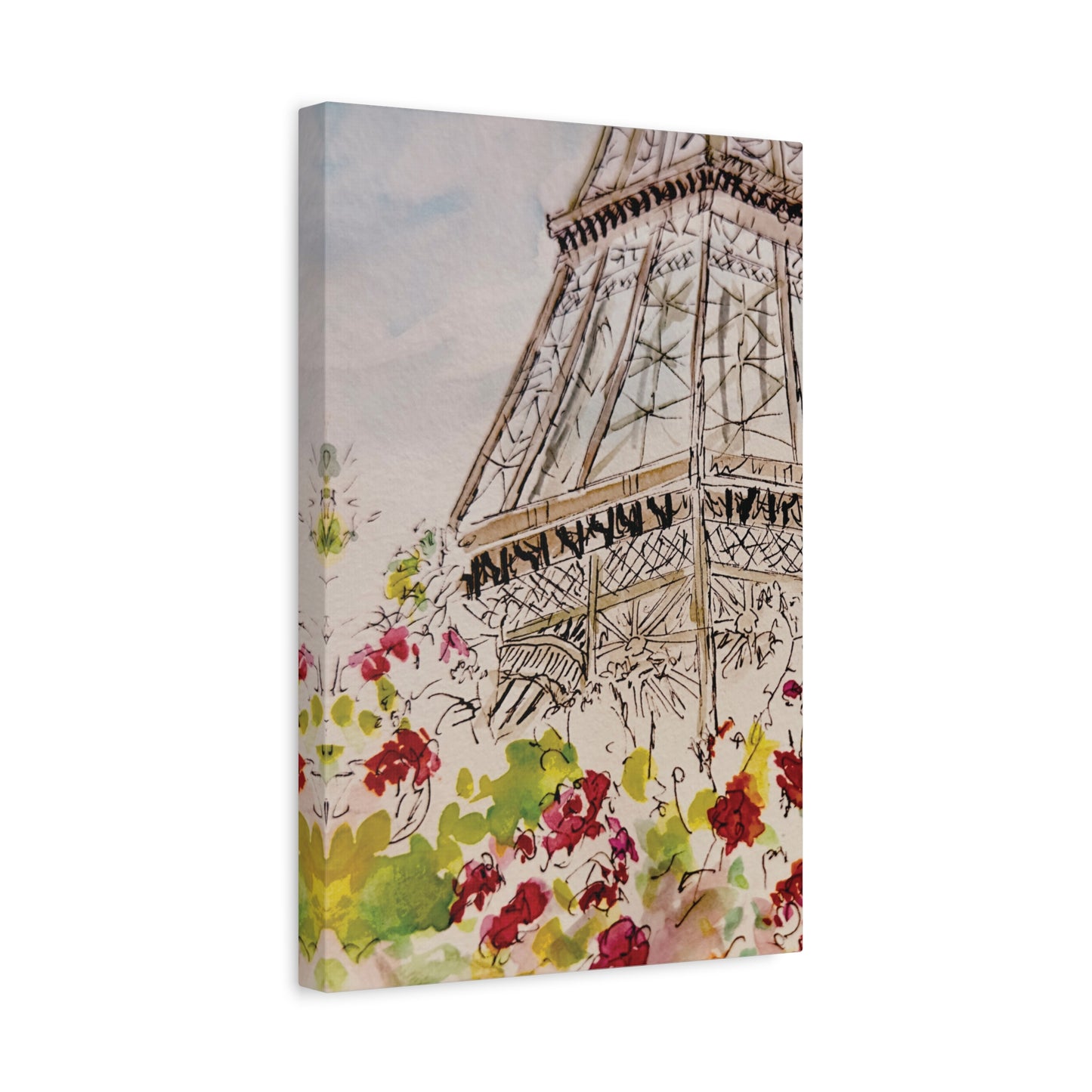 Eiffel Tower Floral Design Matte Canvas, Stretched, 1.25". Available in sizes from 8” x 10”-12” x 18”