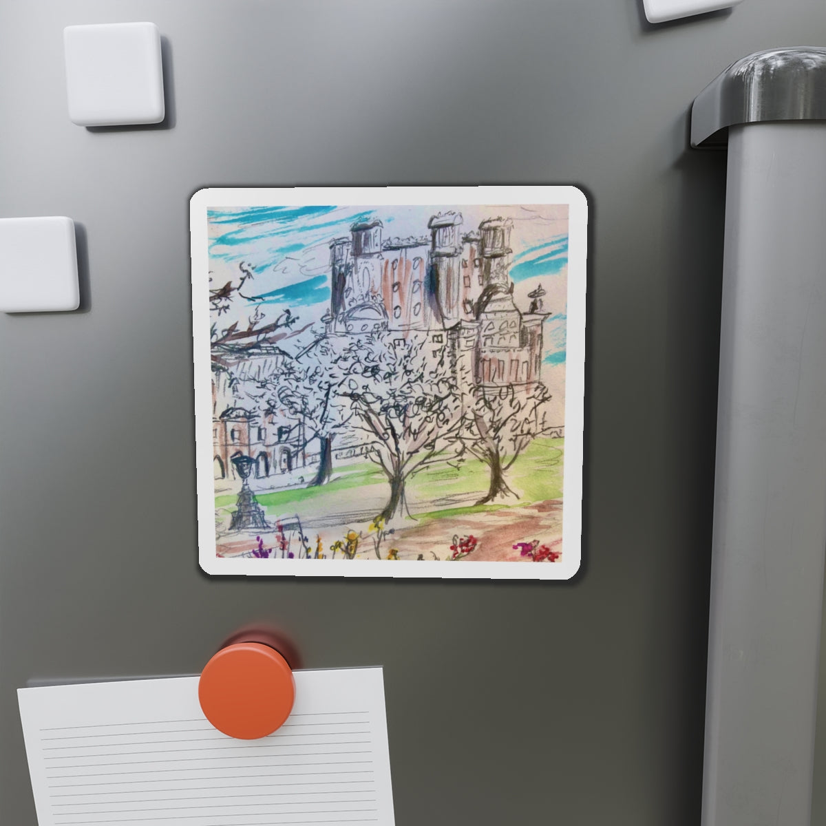 Whimsical Watercolor Louvre Museum, Paris Die-Cut Magnet