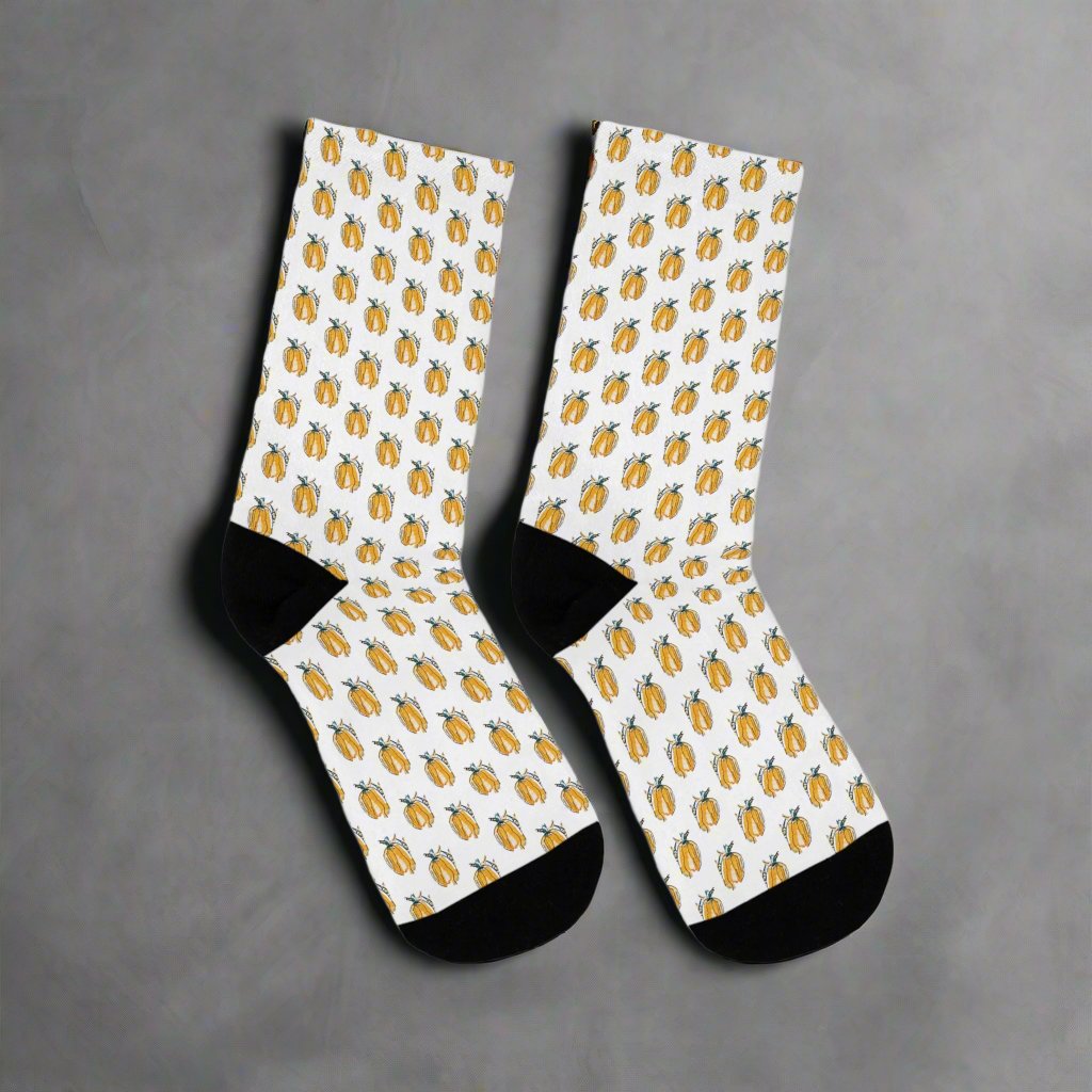 Fall Themed Recycled Poly Socks Featuring Pumpkin Design