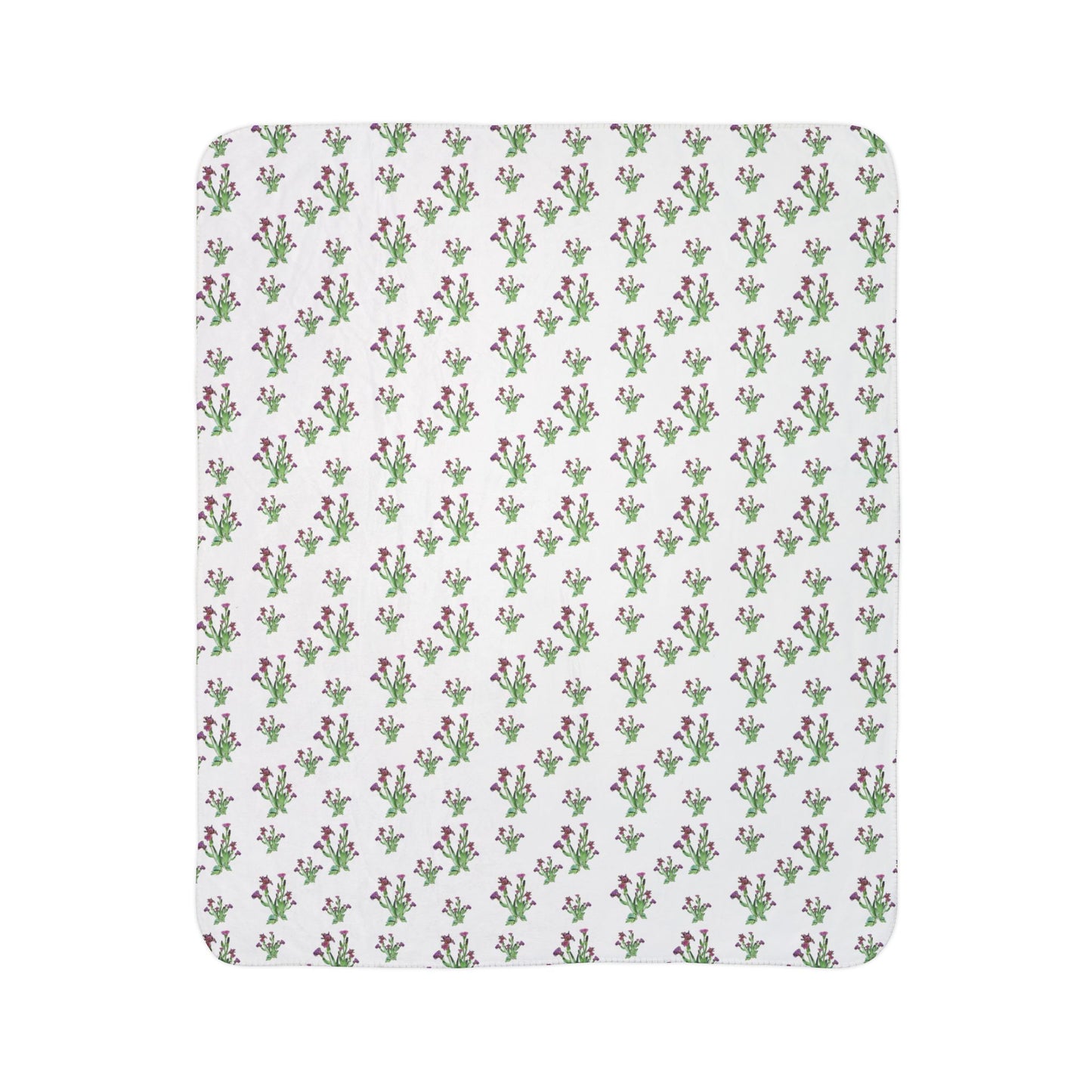 Fleece Sherpa Blanket Featuring Purple Irises. Available in sizes from 50” x 60”-60” x 80”