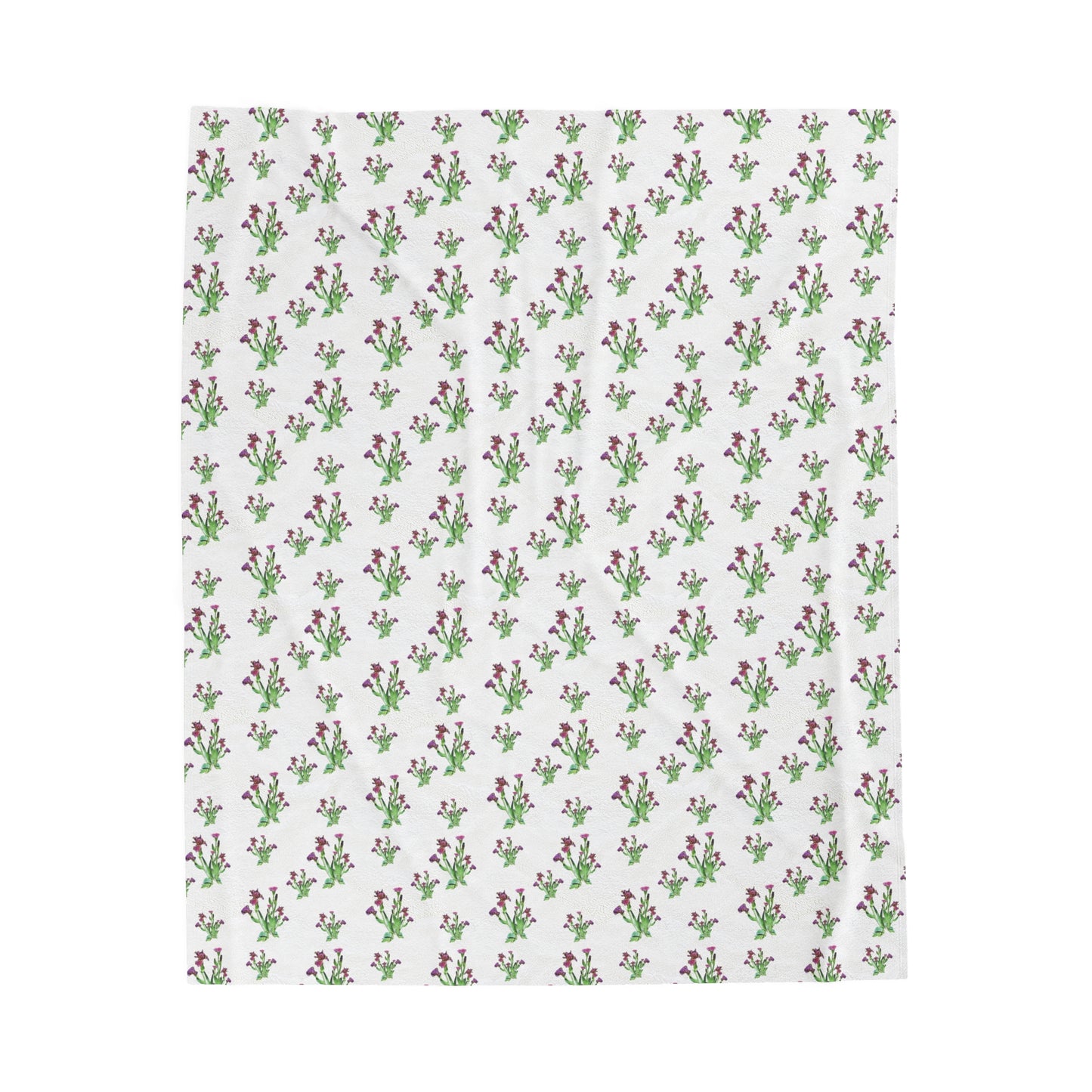 Velveteen Plush Blanket Featuring Purple Irises. Available in sizes from 30” x 40”-60” x 80”
