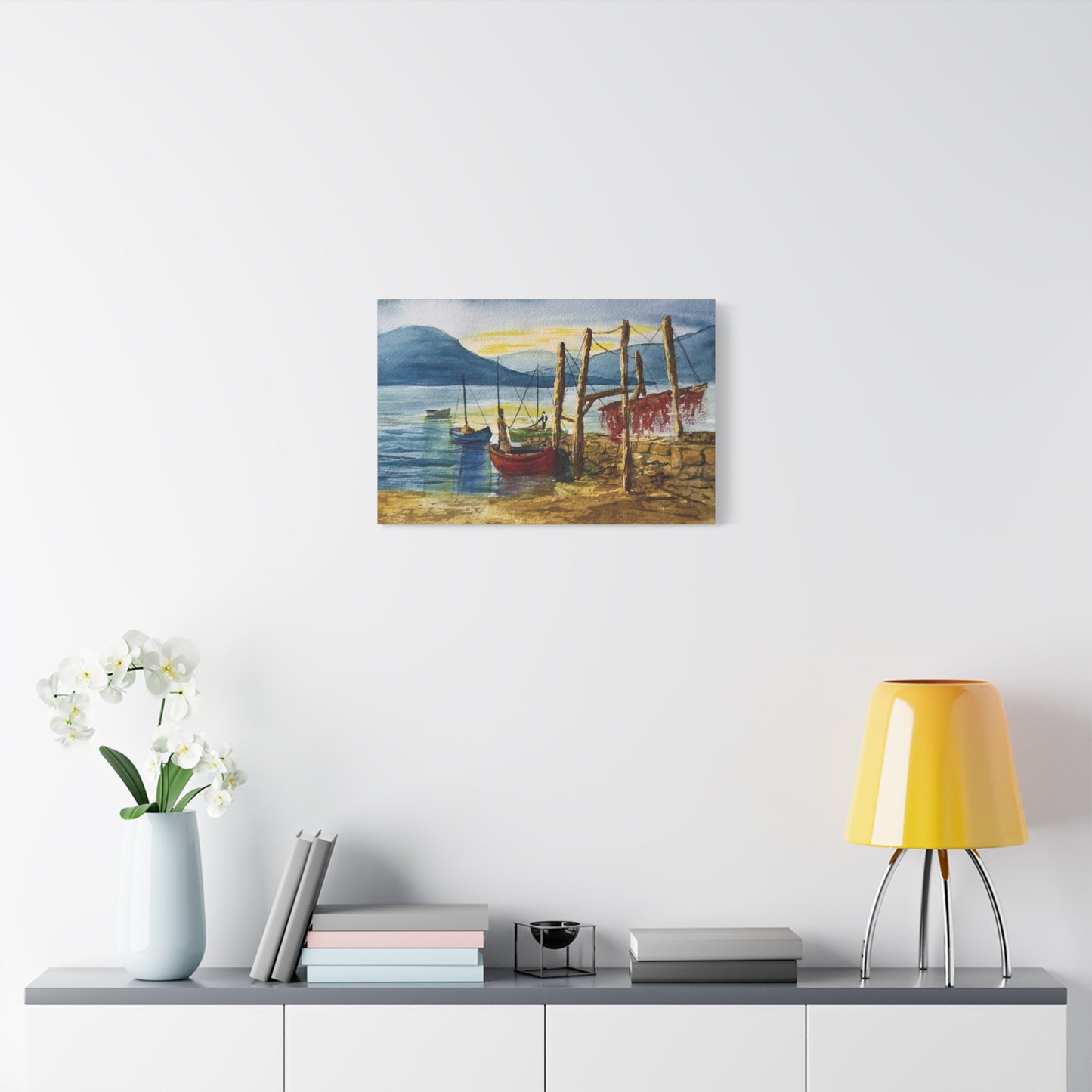 Morning Boats on the Loch Matte Canvas, Stretched, 1.25". Available in sizes from 10” x 8”-24” x 18”
