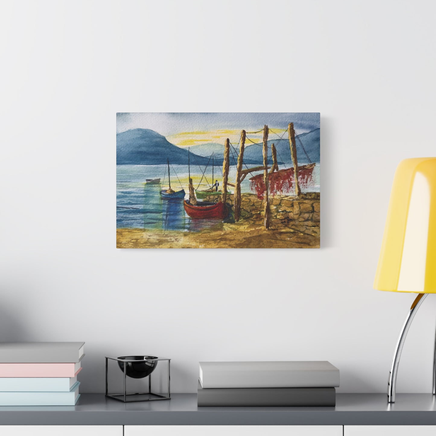 Morning Boats on the Loch Matte Canvas, Stretched, 1.25". Available in sizes from 10” x 8”-24” x 18”