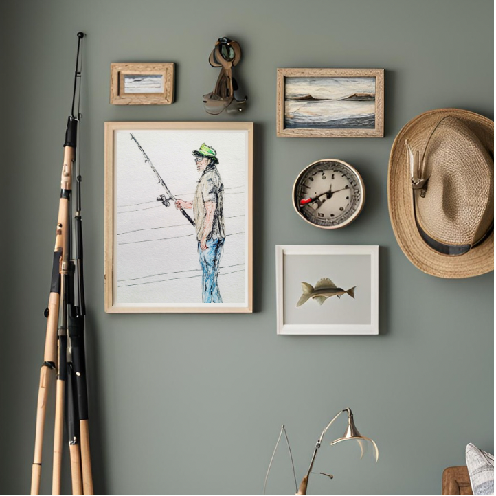 The Fisherman Minimalist Fine Art Print. Instant Printable & Digital Art Download. Available in sizes from 7” x 5” to 7” x 9”