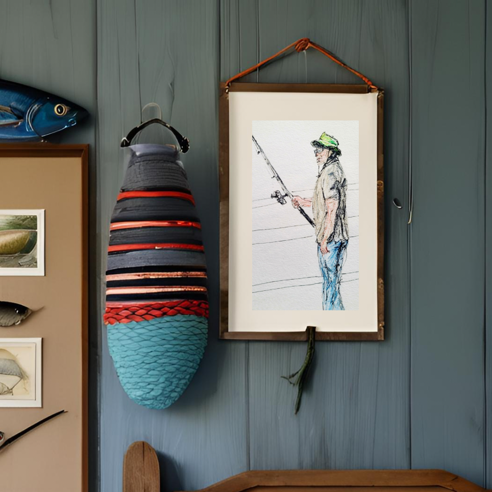 The Fisherman Minimalist Fine Art Print. Instant Printable & Digital Art Download. Available in sizes from 7” x 5” to 7” x 9”