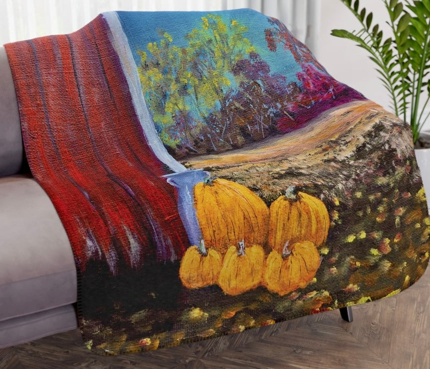 Fall Gathering Fleece Sherpa Blanket. Available in sizes from 50” x 60”-60” x 80”