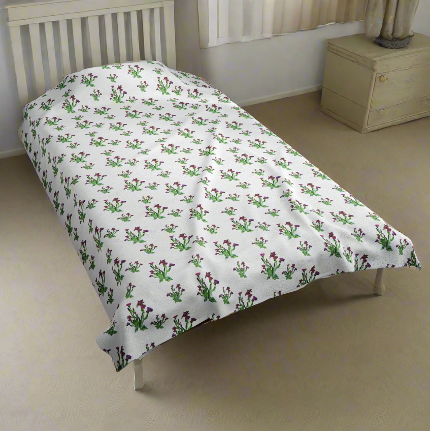 Velveteen Plush Blanket Featuring Purple Irises. Available in sizes from 30” x 40”-60” x 80”