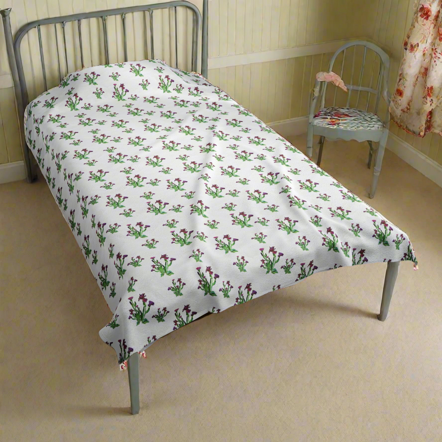 Velveteen Plush Blanket Featuring Purple Irises. Available in sizes from 30” x 40”-60” x 80”