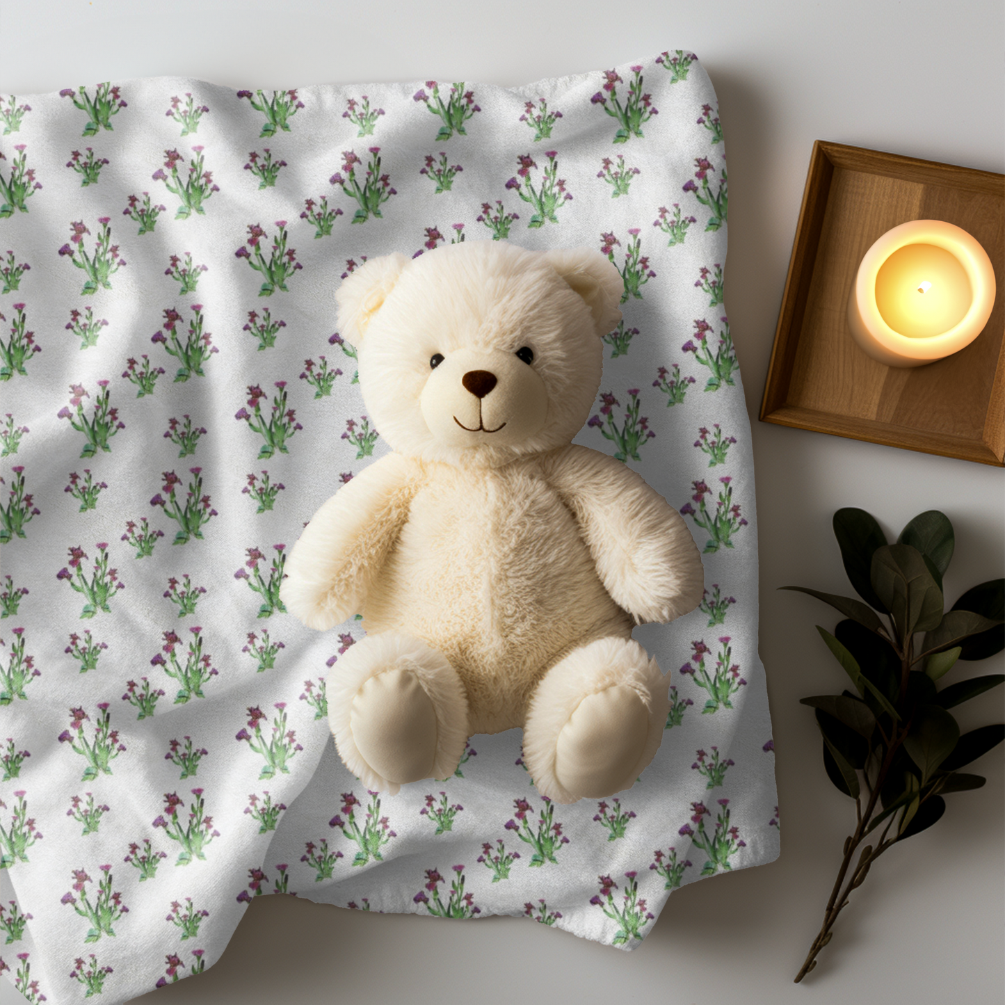 Velveteen Plush Blanket Featuring Purple Irises. Available in sizes from 30” x 40”-60” x 80”