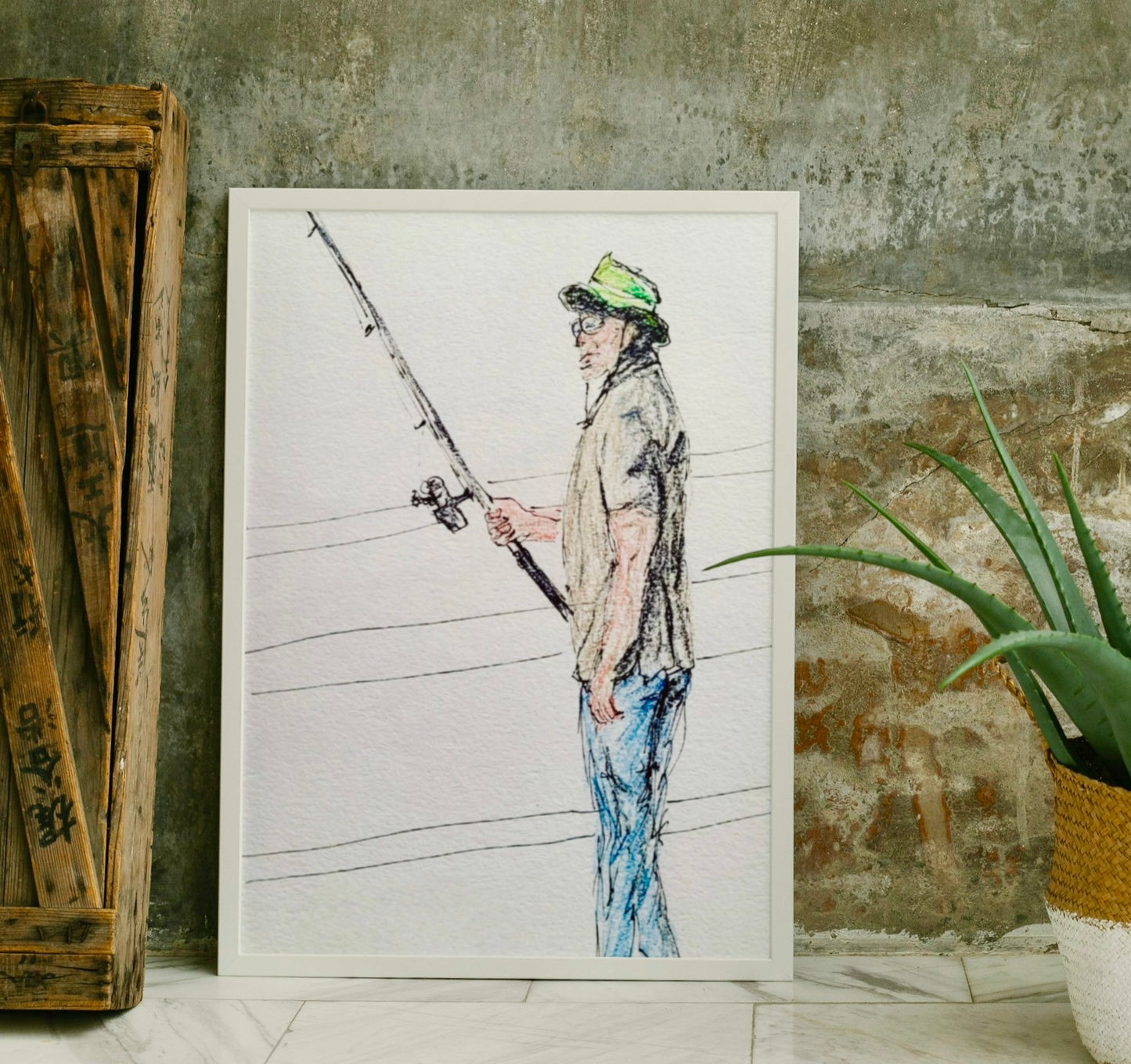 The Fisherman Minimalist Fine Art Print. Instant Printable & Digital Art Download. Available in sizes from 7” x 5” to 7” x 9”