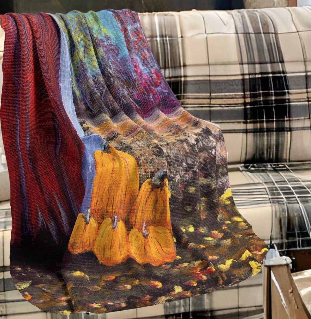 Fall Gathering Fleece Sherpa Blanket. Available in sizes from 50” x 60”-60” x 80”